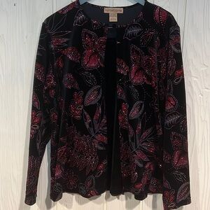 Notations Black Floral Velvet Sparkly Top Large